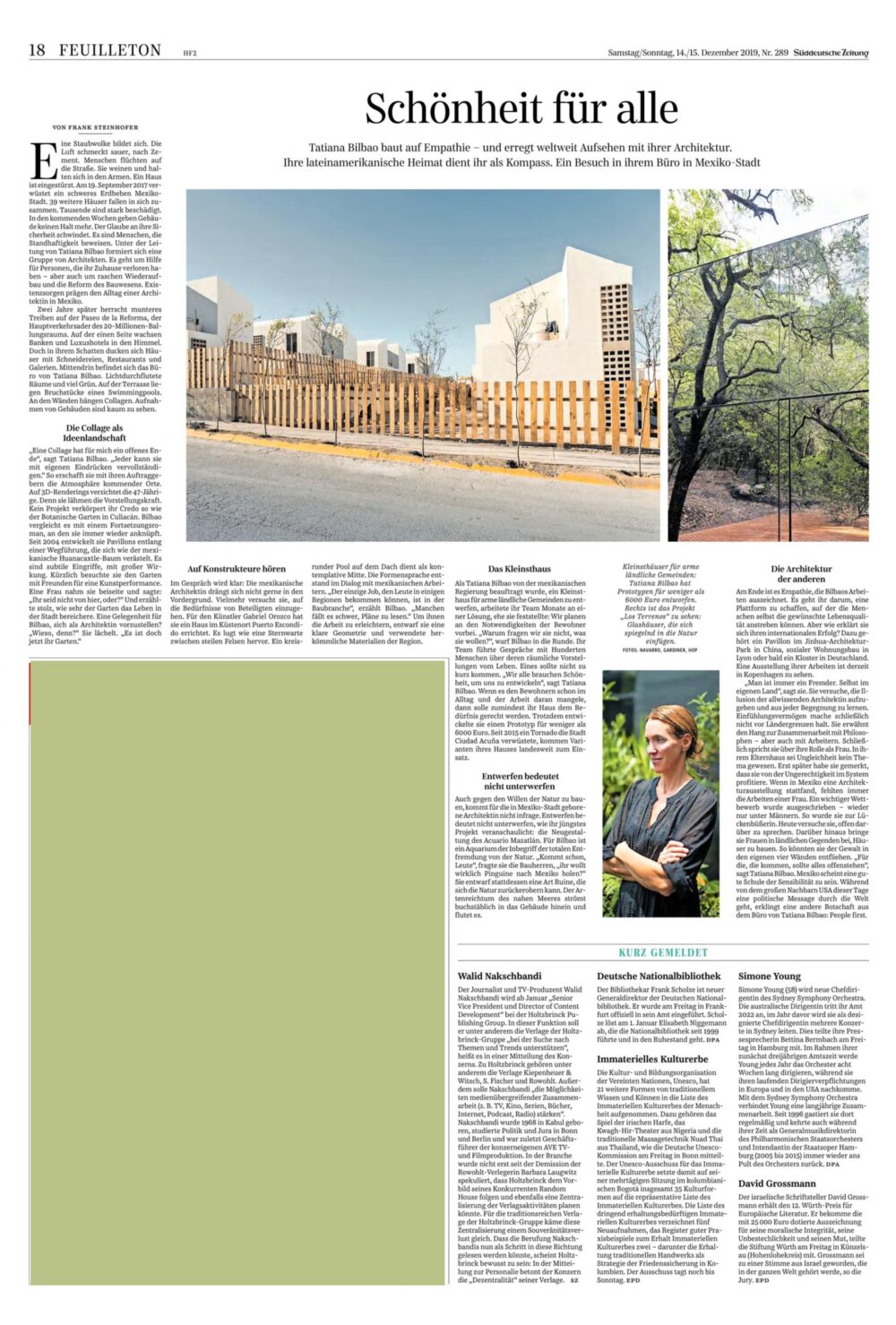 Süddeutsche Zeitung Tatiana Bilbao – Schönheit für alle – 14 Dezember 2019
