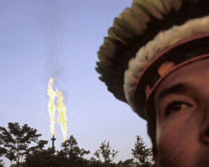 A gas flare at an oil well site in the Ecuadorian Amazon region. Flaring by several oil companies has been linked to adverse health outcomes like increased risk for preterm births and asthma. More than 440 flares dot the landscape of the Ecuadorian Amazon rainforest. Photo Remi Benali