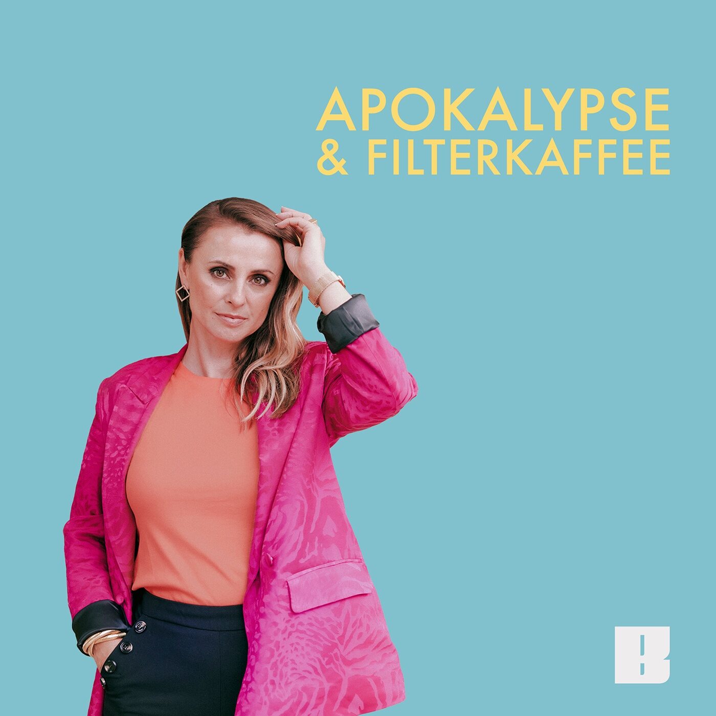 Cover of the daily xGerman podcast Apokalypse & Filterkaffee with the host Jagoda Marinic.