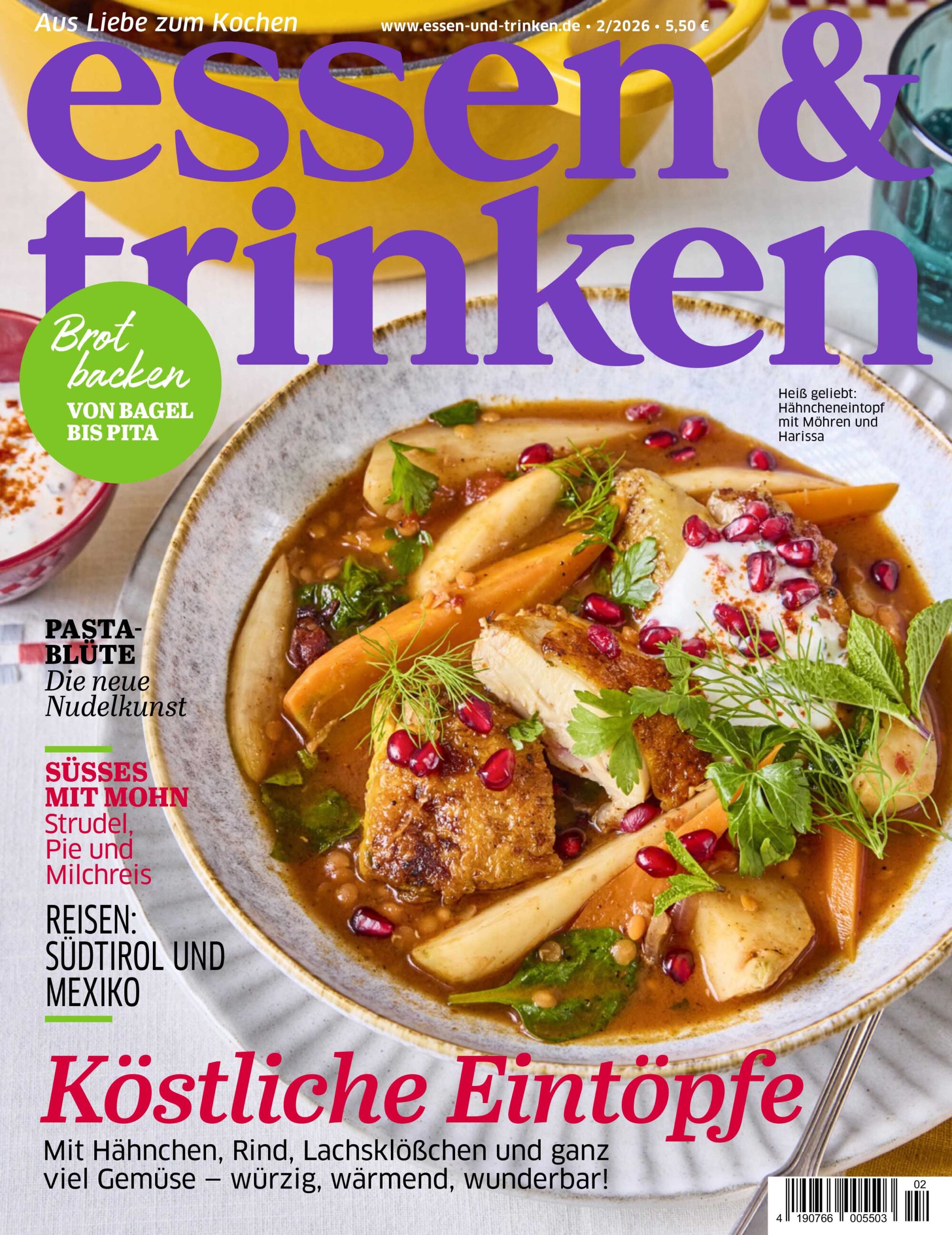 This is a page from the German magazine Essen & Trinken showing an article about the food scene in Mexico, with photos of chefs and dishes, as well as pictures of restaurants.